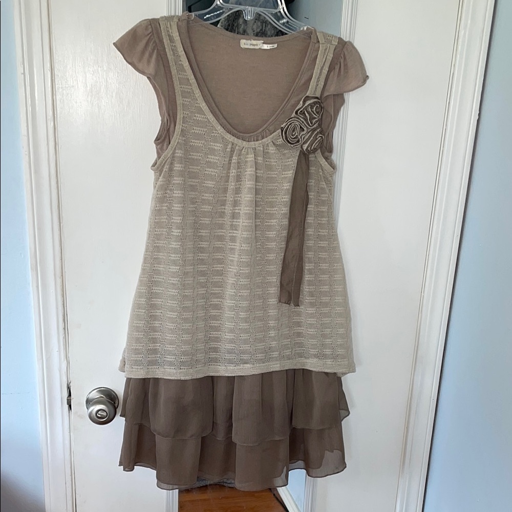 Boho Chic Layered Dress with Floral Accent